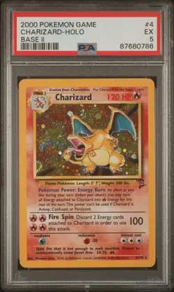 2000 Pokemon Game Base Ii #4 Charizard-Holo Base Ii PSA 5 - Image 1