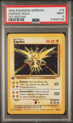 PSA 9 German 1st Edition Zapdos 16/102 Holo Rare Base Set Pokemon Card 1999 Mint - Image 1