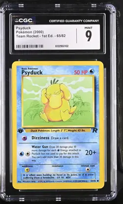 CGC 9 MINT Psyduck 2000 Team Rocket 1st Edition 65/82 Pokemon Card - Image 1