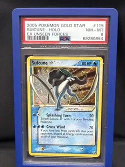 Pokemon Suicune Gold Star EX Holo Rare Card #115 Unseen Forces PSA 8 - Image 1