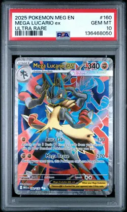 2025 POKEMON MEG EN-MEGA EVOLUTION ULTRA RARE #160 MEGA LUCARIO EX PSA 10 - Image 1