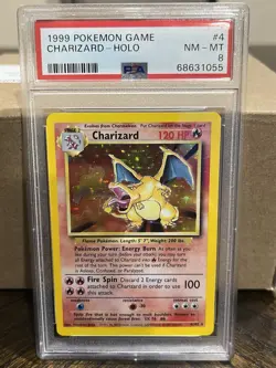 1999 POKEMON BASE SET UNLIMITED #4 CHARIZARD-HOLO PSA 8 VERY CLEAN - Image 1