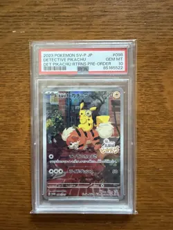 2023 POKEMON JAPANESE SV-P PROMO #098 DETECTIVE PIKACHU PSA 10 - Image 1