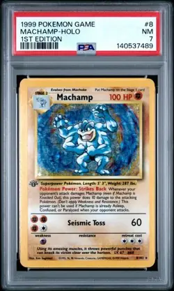 1999 POKEMON GAME 1ST ED #8 MACHAMP-HOLO PSA 7 NM - Image 1