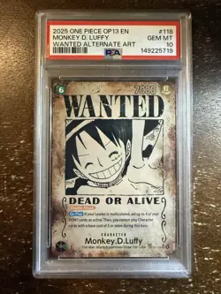 2025 ONE PIECE CARRYING ON HIS WILL WANTED ALT ART #118 MONKEY D. LUFFY PSA 10 - Image 1