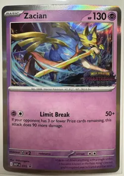 Zacian MEP 015 Phantasmal Flames Stamped Prerelease Pokemon TCG - Image 1