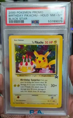 2000 Pokemon Promo Black Star Birthday Pikachu Holo 24 PSA 8 - Image 1