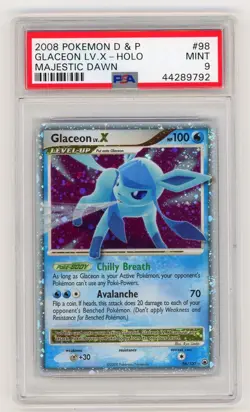 Pokemon Glaceon LV.X 98/100 D&P Majestic Dawn Holo Ultra Rare PSA 9 MINT - Image 1