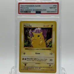 Pokemon TCG Base Set Pikachu #58/102 Red Cheeks Shadowless PSA 8 NM-MT - Image 1