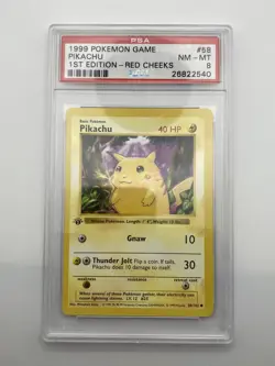 PSA 8 - 1st Edition Shadowless - Red Cheeks Pikachu 58/102 Base Set Pokemon TCG - Image 1