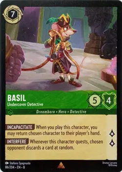 86/204 BASIL UNDERCOVER DETECTIVE EN8 RARE DISNEY LORCANA CARD - Image 1