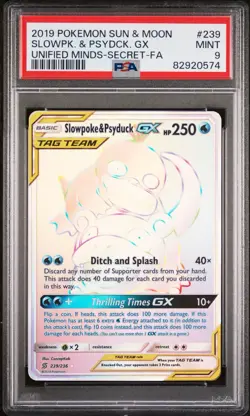 Pokemon Slowpoke & Psyduck GX (Secret) 239/236 Sm-Unified Minds Holo PSA 9 - Image 1