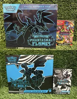 Pokemon Phantasmal Flames Etb & Booster Bundle & Black Bolt Etb & Booster Bundle - Image 1