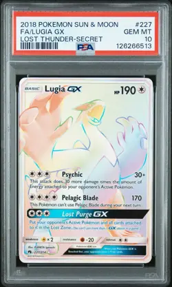 2018 POKEMON SUN & MOON LOST THUNDER SECRET #227 FULL ART/LUGIA GX PSA 10 - Image 1