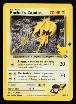 Rocket's Zapdos 15/132 Holo Celebrations Classic Collection Pokemon Card - Image 1