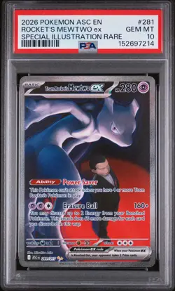 2026 POKEMON ASC SPECIAL ILLUSTRATION RARE #281 TEAM ROCKET'S MEWTWO EX PSA 10 - Image 1