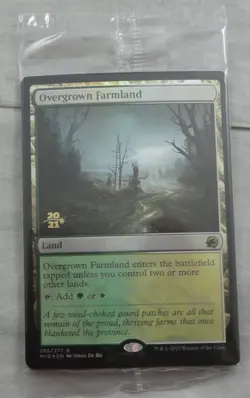 Magic The Gathering Overgrown Farmland Rare Prerelease Foil Card MID - Image 1