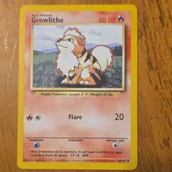 Pokemon Growlithe Base Set 28/102 English Basic 60 HP Wizards of the Coast Card - Image 1