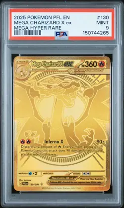 PSA 9 MINT Pokemon Mega Charizard X ex Gold 130/094 Phantasmal Flames English - Image 3