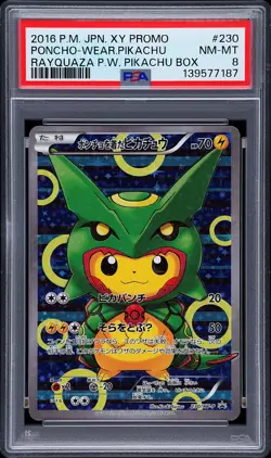 2016 POKEMON JPN XY PROMO #230 PONCHO-WEARING PIKACHU PSA 8 - Image 1