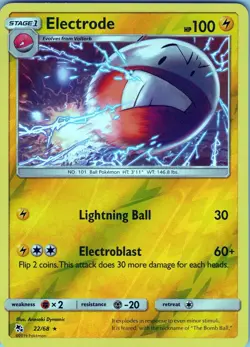 Electrode 22/68 Rare - Pokemon TCG SM: Hidden Fates - Reverse Holo (NM) - Image 1