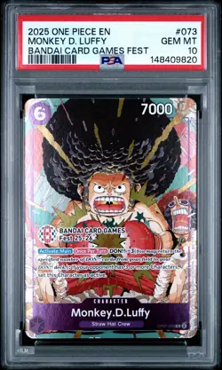 2025 ONE PIECE PROMOS BANDAI CARD GAMES FEST #073 MONKEY D. LUFFY PSA 10 - Image 1
