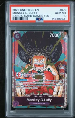 2025 ONE PIECE PROMOS BANDAI CARD GAMES FEST #073 MONKEY D. LUFFY PSA 10 - Image 2