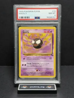 1999 Pokemon Fossil Gastly #33 PSA 8 - Image 1