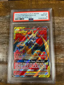 POKEMON 2019 Cosmic Eclipse Full Art CHARIZARD BRAIXEN #212 PSA 8 RARE - Image 1