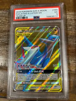 Pokemon 2019 Sun Moon Team Up Full Art LATIOS LATIAS GX #169 PSA 5 RARE - Image 1