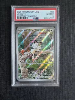 Meowth 106/094 Illustration Rare 2025 Pokemon Phantasmal Flames PSA 10 Gem Mint - Image 1
