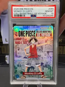 2026 One Piece English P-055 Monkey D Luffy College Basketball US Voyage PSA 10 - Image 1