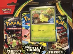 8 Pokemon TCG Mega Evolution Perfect Order Booster Packs Chikorita Promo Card - Image 3
