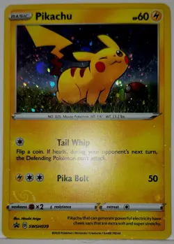 Pikachu HD Swirl 🌀 Cosmo Holo Bleed Error Pokemon Black Star Promo SWSH03 - Image 1