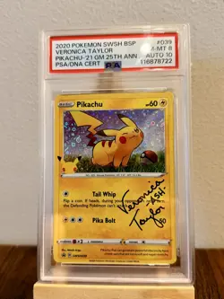 Pokemon Pikachu SWSH039 Veronica Taylor Ash Celebrations 25 SIGNED PSA Auto 10 - Image 1