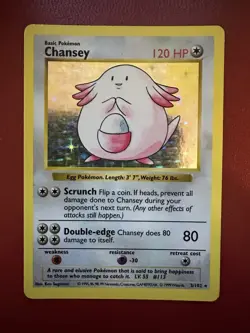 Pokemon Chansey TCG 3/102 Base Set Shadowless Unlimited Holo Rare - Image 1