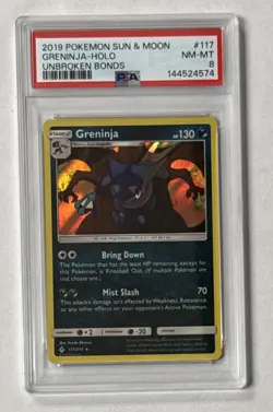 2019 POKEMON SUN & MOON UNBROKEN BONDS #117 GRENINJA HOLO PSA 8 NM-MT - Image 1