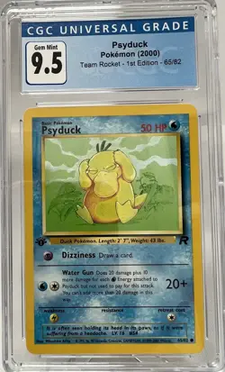 2000 Pokemon Team Rocket 1st Edition Psyduck #65 CGC Graded 9.5 Gem Mint - Image 1