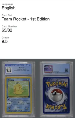 2000 Pokemon Team Rocket 1st Edition Psyduck #65 CGC Graded 9.5 Gem Mint - Image 3