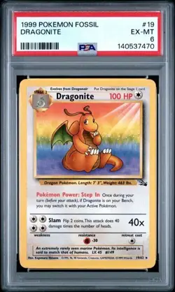1999 POKEMON FOSSIL #19 DRAGONITE PSA 6 EX-MT - Image 1