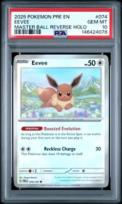 Pokemon Eevee Master Ball Reverse Holo PSA 10 074/131 Sv Prismatic Evolutions - Image 1