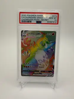 2020 Charizard VMAX FA Rainbow 074/073 Champion’s Path PSA 10 Gem Mint Pokemon - Image 1