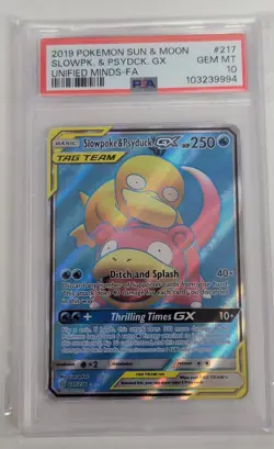 2019 Pokemon Sun & Moon Unified Minds Slowpoke & Psyduck GX FA #217 PSA 10 T3 - Image 1