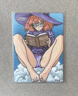 Magic MTG Altered Painted Plains Witch Anime Girl by white_alters - Image 1