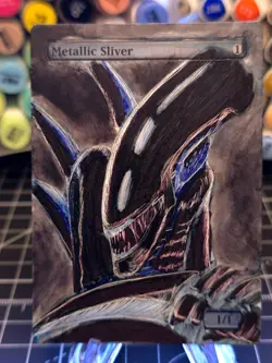 Metallic Sliver - Commander Magic The Gathering -*Altered Hand Painted * Alien - Image 1