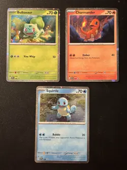 Pokemon 151 Promo Bulbasaur Charmander Squirtle SVP 046 047 048 Kanto Cosmo Holo - Image 1
