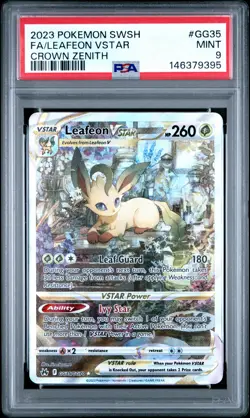 2023 POKEMON SWORD & SHIELD CROWN ZENITH #GG35 FULL ART/LEAFEON VSTAR PSA 9 - Image 1