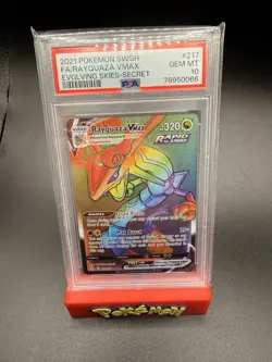 2021 Pokemon Rayquaza VMAX Rainbow Secret Rare 217/203 Evolving Skies PSA 10 - Image 1