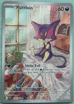 2025 POKEMON TCG WHITE FLARE PURRLOIN ILLUSTRATION RARE CARD 136/086 - Image 1