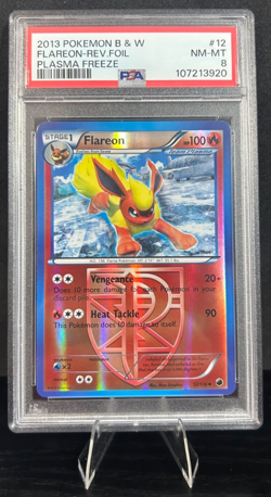 2013 POKEMON B&W PLASMA FREEZE 12/116 FLAREON REVERSE FOIL PSA 8 - Image 1